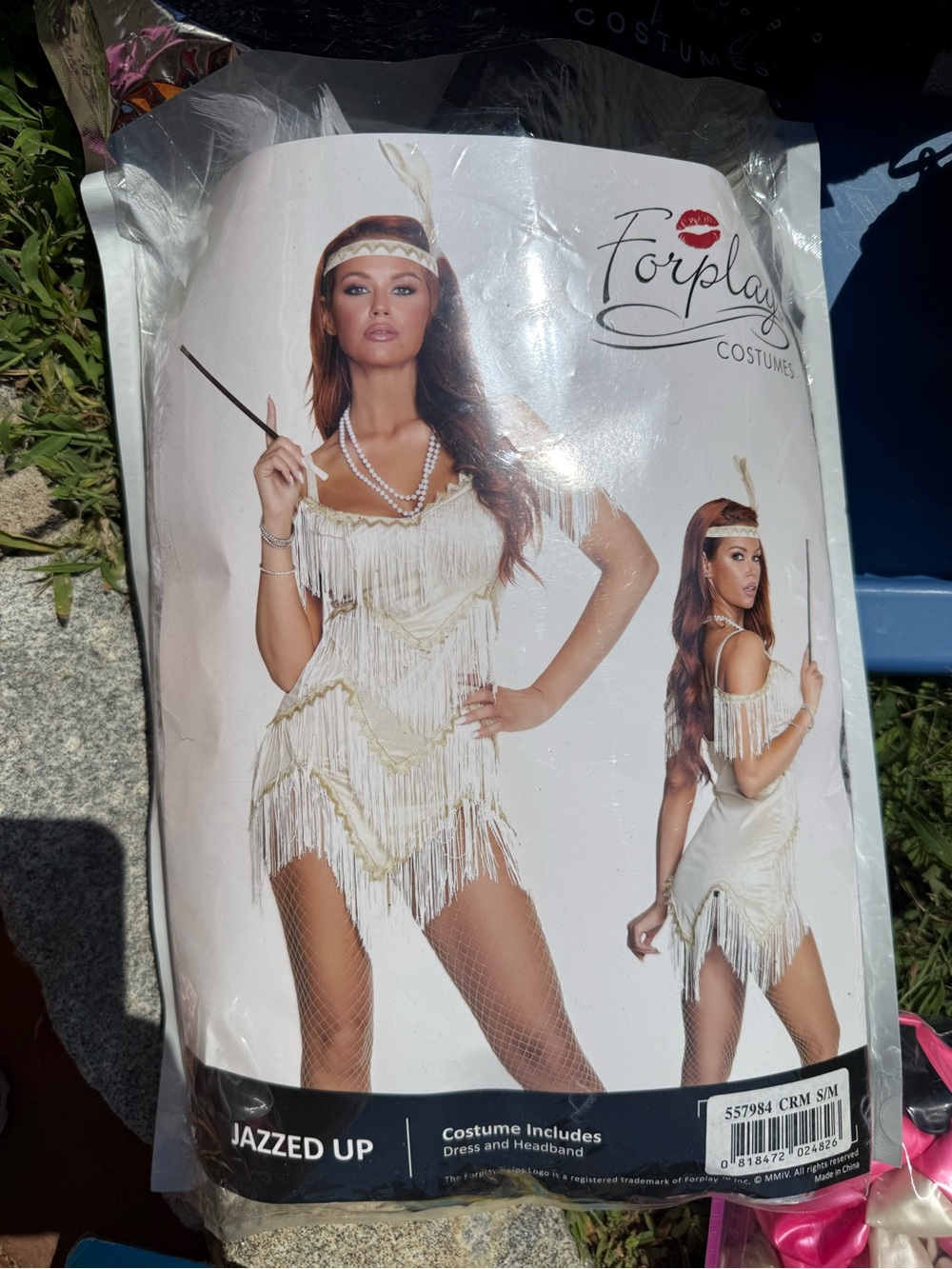 Forplay White Fringe Flapper Dress with Gold Trim Halloween Costume